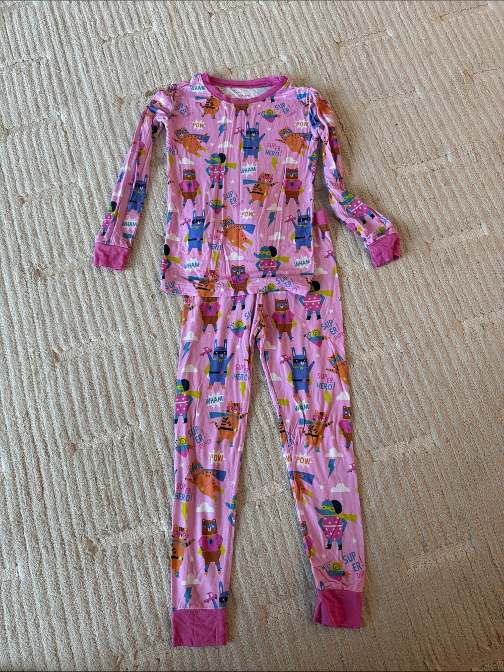 Little Sleepies Pink Superhero Print Girls Pajama Set